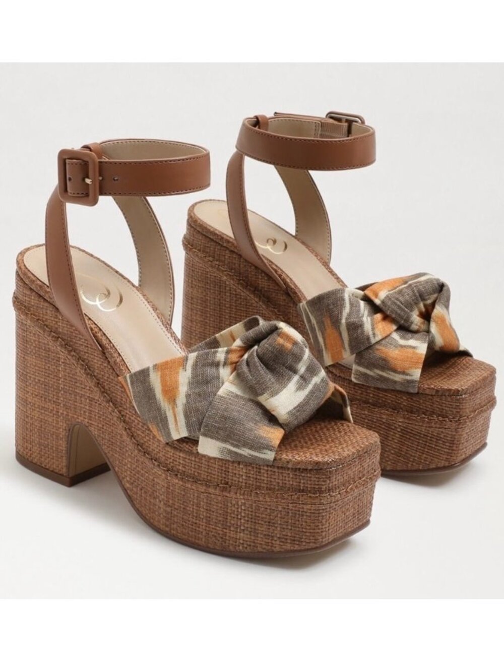 Sam Edelman Theresa Sandals Size 8 Gray Linen Multi‎ Strap Platform Vacation